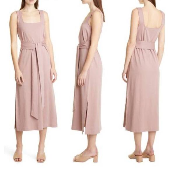 Vince Pima Cotton Square Neck Belted Midi Dress Mauve S - Picture 4 of 10